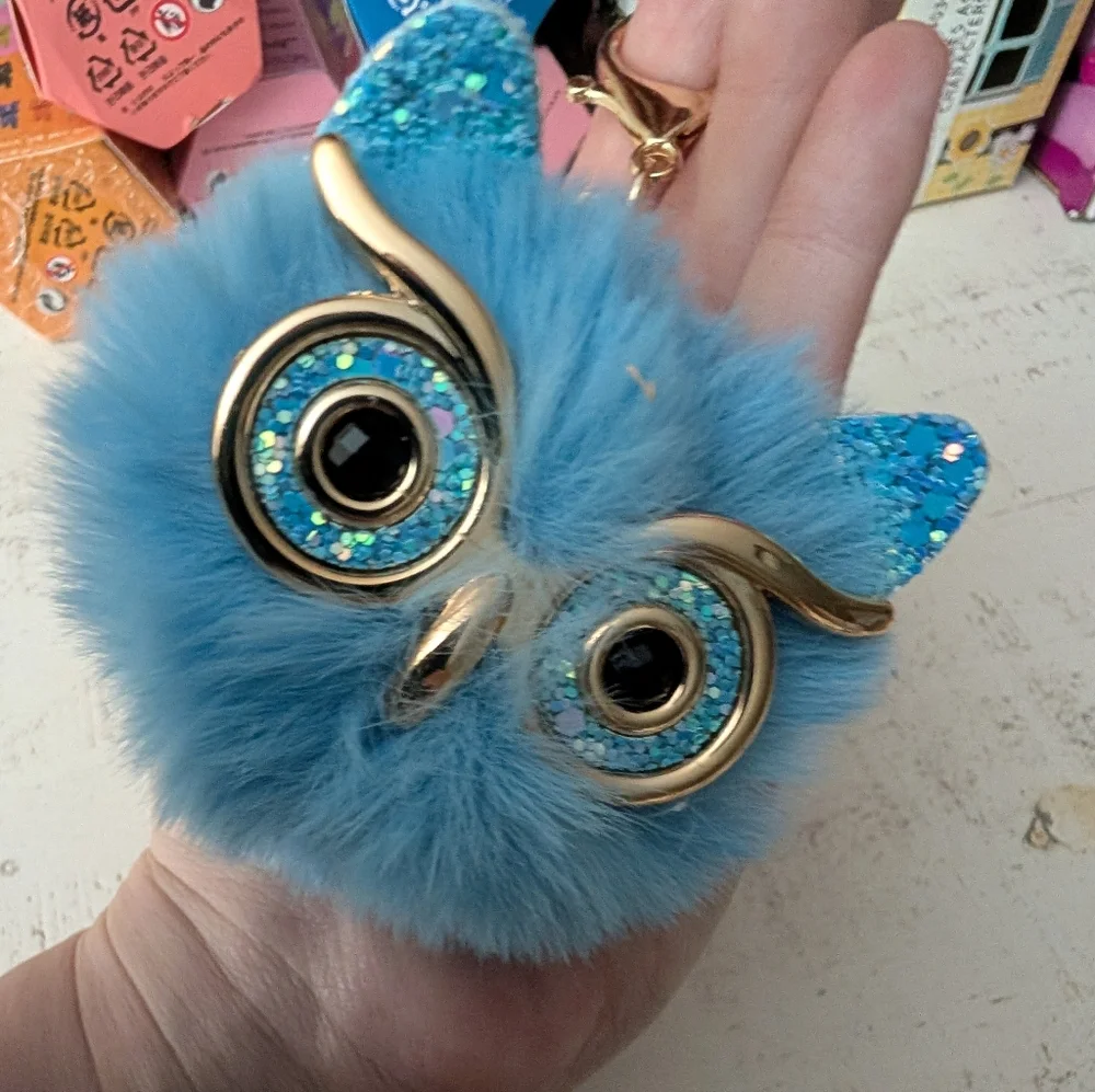 NWOT Owl with Gold Glasses & Keychain/Clip -  Blue